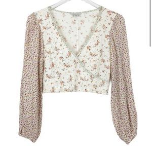 American Eagle Long Sleeve Surplice Crop Top S